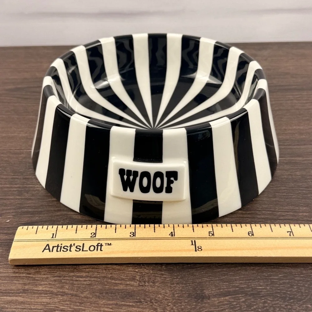 Jonathan Adler Vice Woof Pet Bowl Black White Striped Ceramic Dog Bowl